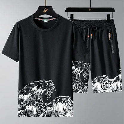 Men T Shirt Suit Shorts Tshirt Set