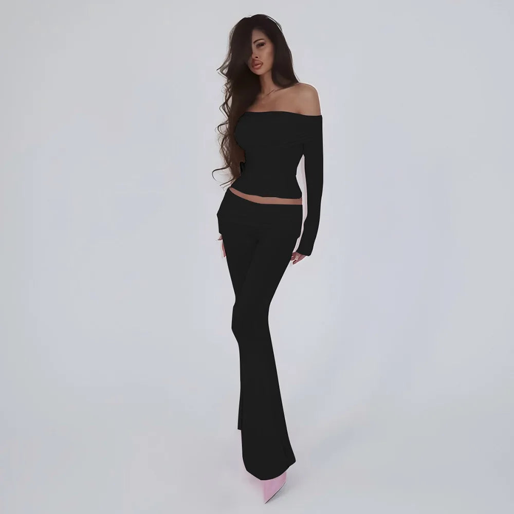 Fold Over Flare Pants 2 Piece Set