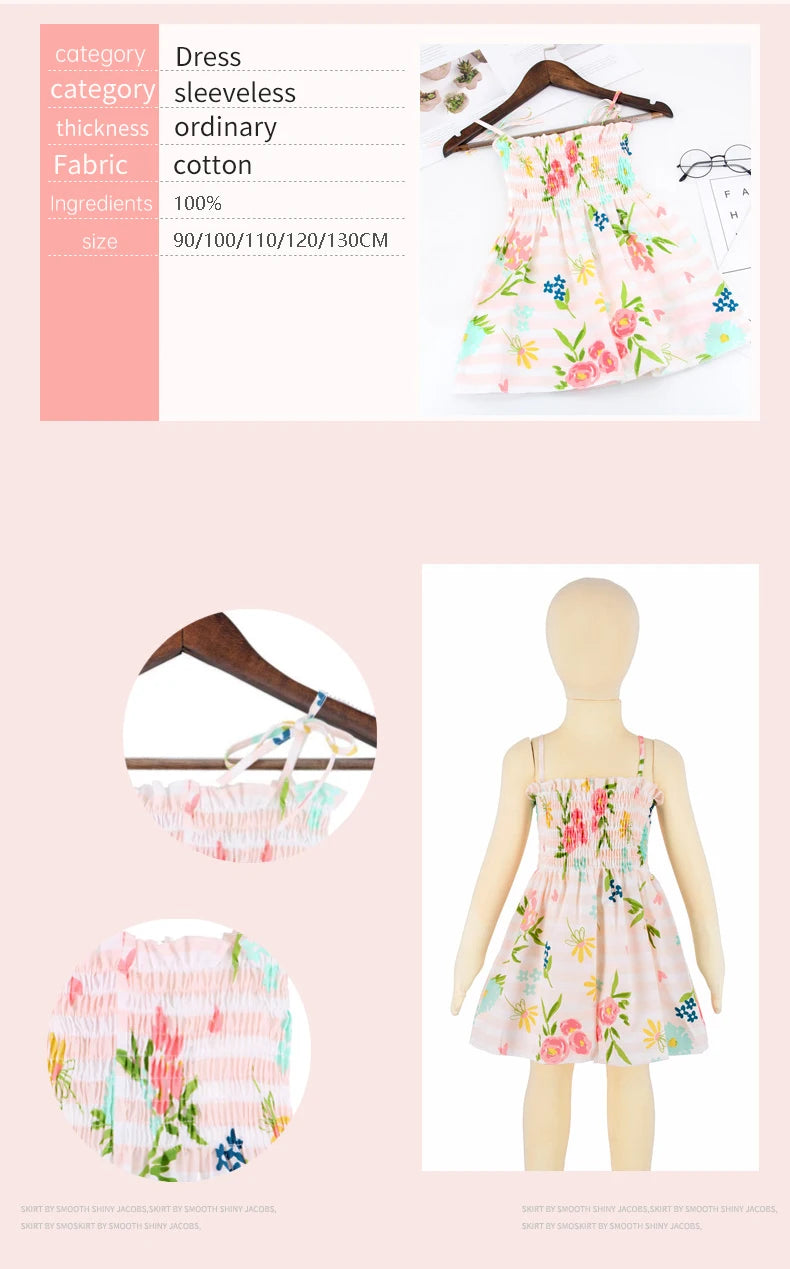 Children's Summer Floral Princess Dress – Cotton Sling Sundress for Girls