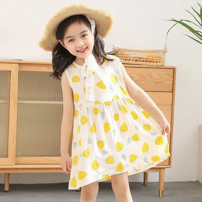 Summer Girls’ Floral Princess Dress – Sleeveless Cotton & Polyester Blend