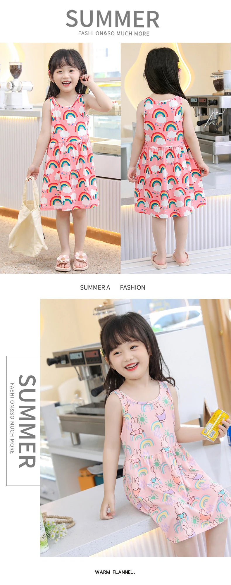 Cute Summer Cartoon Print Dress for Girls – Sleeveless A-Line Princess Outfit