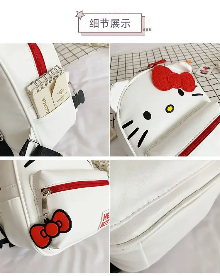 Cartoon Hello Kitty Backpack Anime Figure Student Schoolbag Girl Hello Kitty Kawaii PU Leather Big Capacity Knapsack Girl Gift