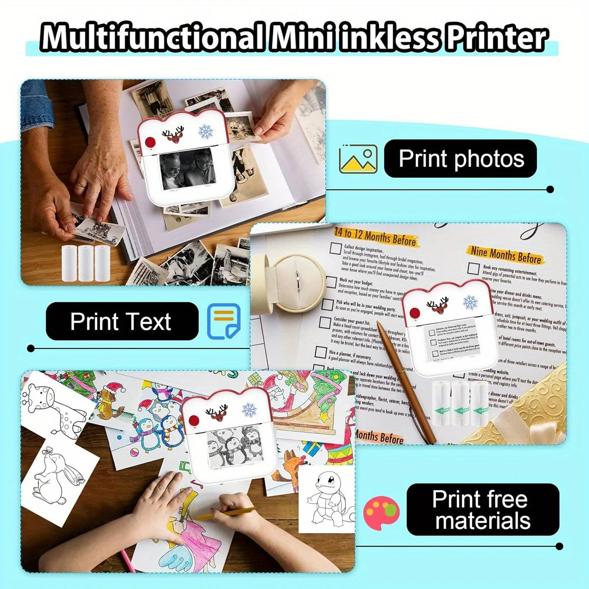 Mini Printer, Inkless Sticker Maker, Small Pocket Printer,  Portable Thermal Printer for Notes, Memo, Photo, Label