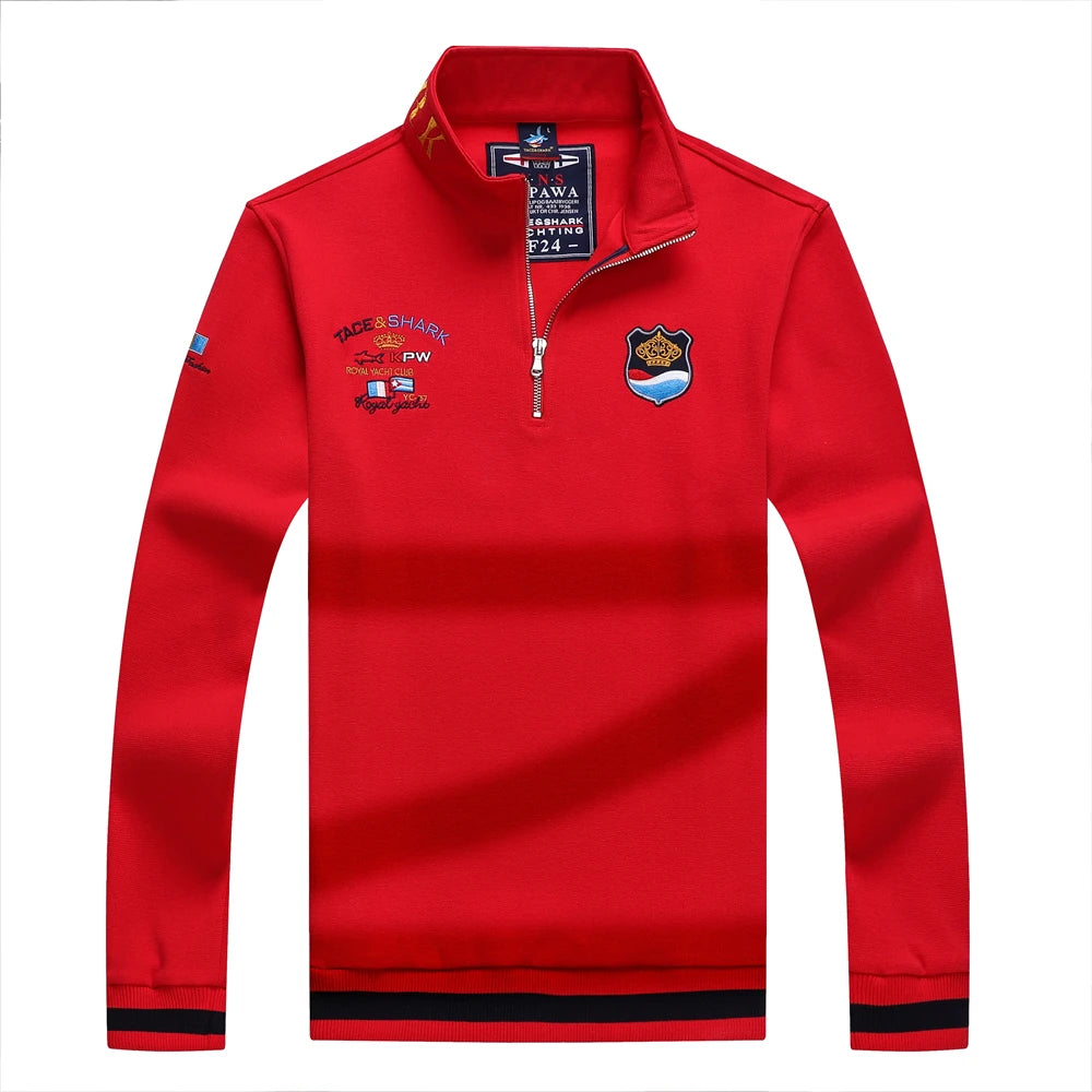 Men‘s Shark Embroidery Long Sleeve Polo Shirt