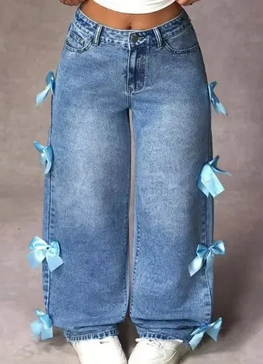 Street bow collage washed jeans