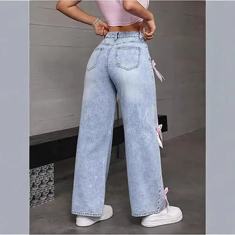 Street bow collage washed jeans