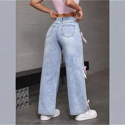Street bow collage washed jeans