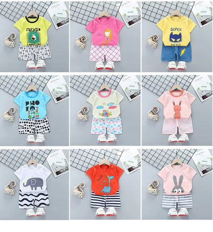 2-Piece Summer Cotton T-Shirt & Shorts Set for Toddlers – Unisex Cartoon Print Outfit