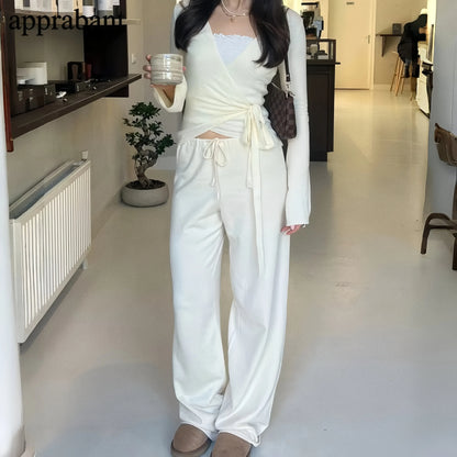Drawstring High Waist Trousers Set