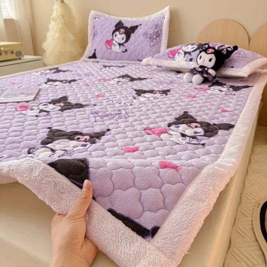 Sanrio kuromi Hello Kitty cartoon animation peripheral plus velvet warm soft mattress home warm tatami children's bed blanket