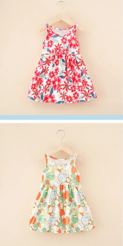 Cute Summer Cartoon Print Dress for Girls – Sleeveless A-Line Princess Outfit