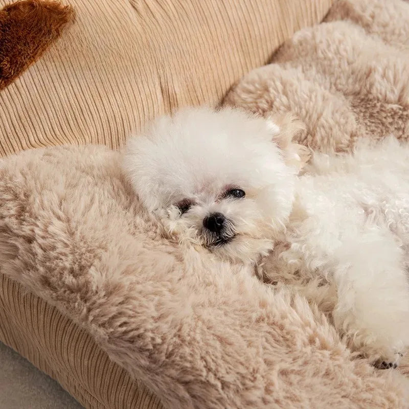 Fluffy Coral Fleece Dog Bed – Cozy Sofa-Style Pet Mat for Small to Large Breeds
