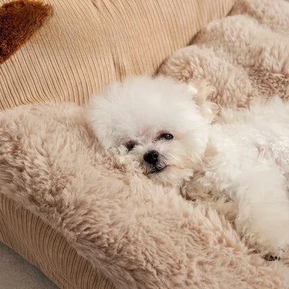 Fluffy Coral Fleece Dog Bed – Cozy Sofa-Style Pet Mat for Small to Large Breeds