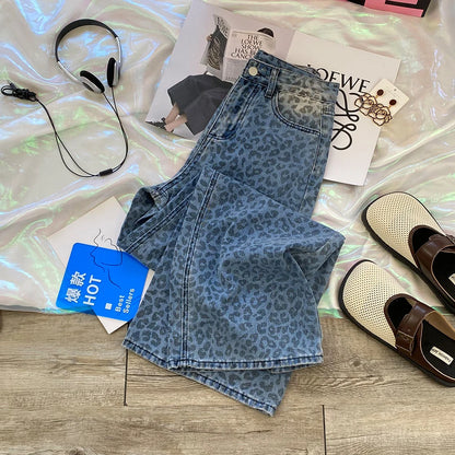 Leopard Print Wide Leg Jeans