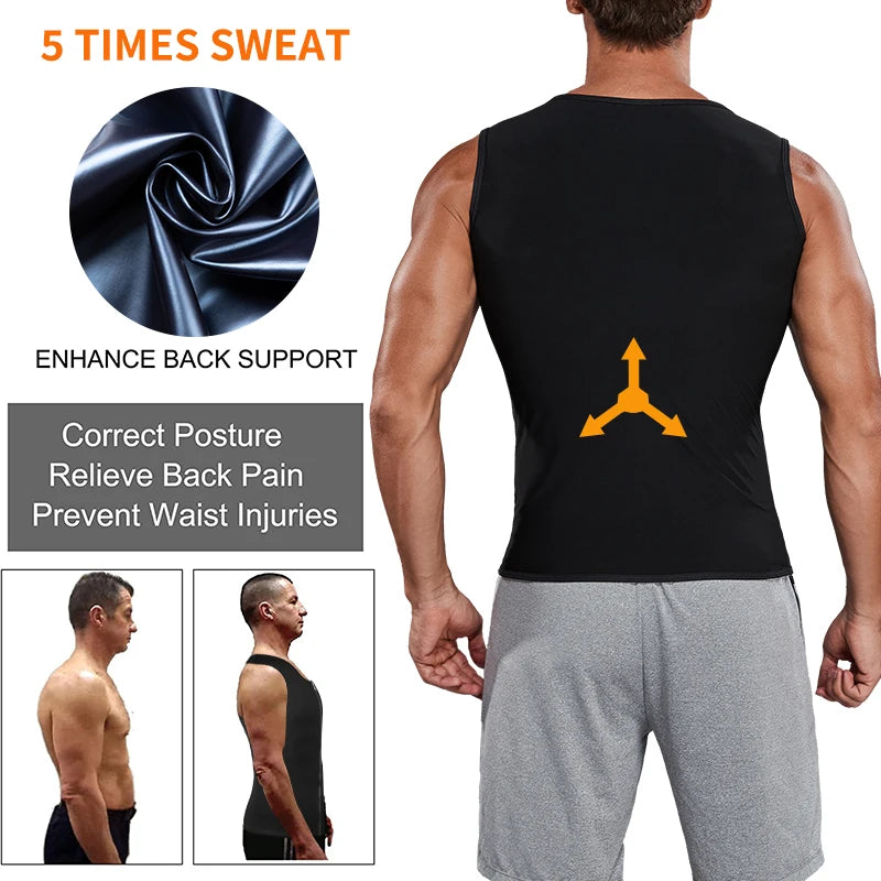 Men Body Shaper Sauna Heat Trapping Sweat Enhancing Vest Workout Gym Slimming Compression Suit Waist Trainer Corset with Zipper