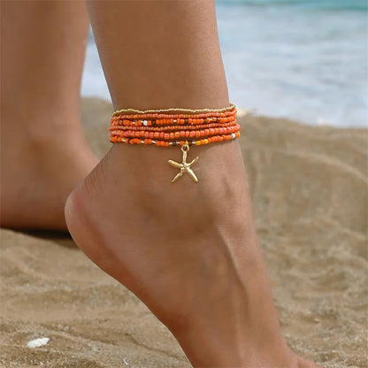 Bohemia Multilayer Rice Bead Anklet Set