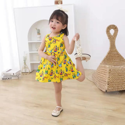 Summer Girls’ Floral Princess Dress – Sleeveless Cotton & Polyester Blend