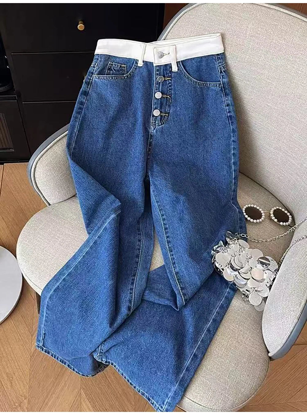 Oversized Women Blue Denim Pants