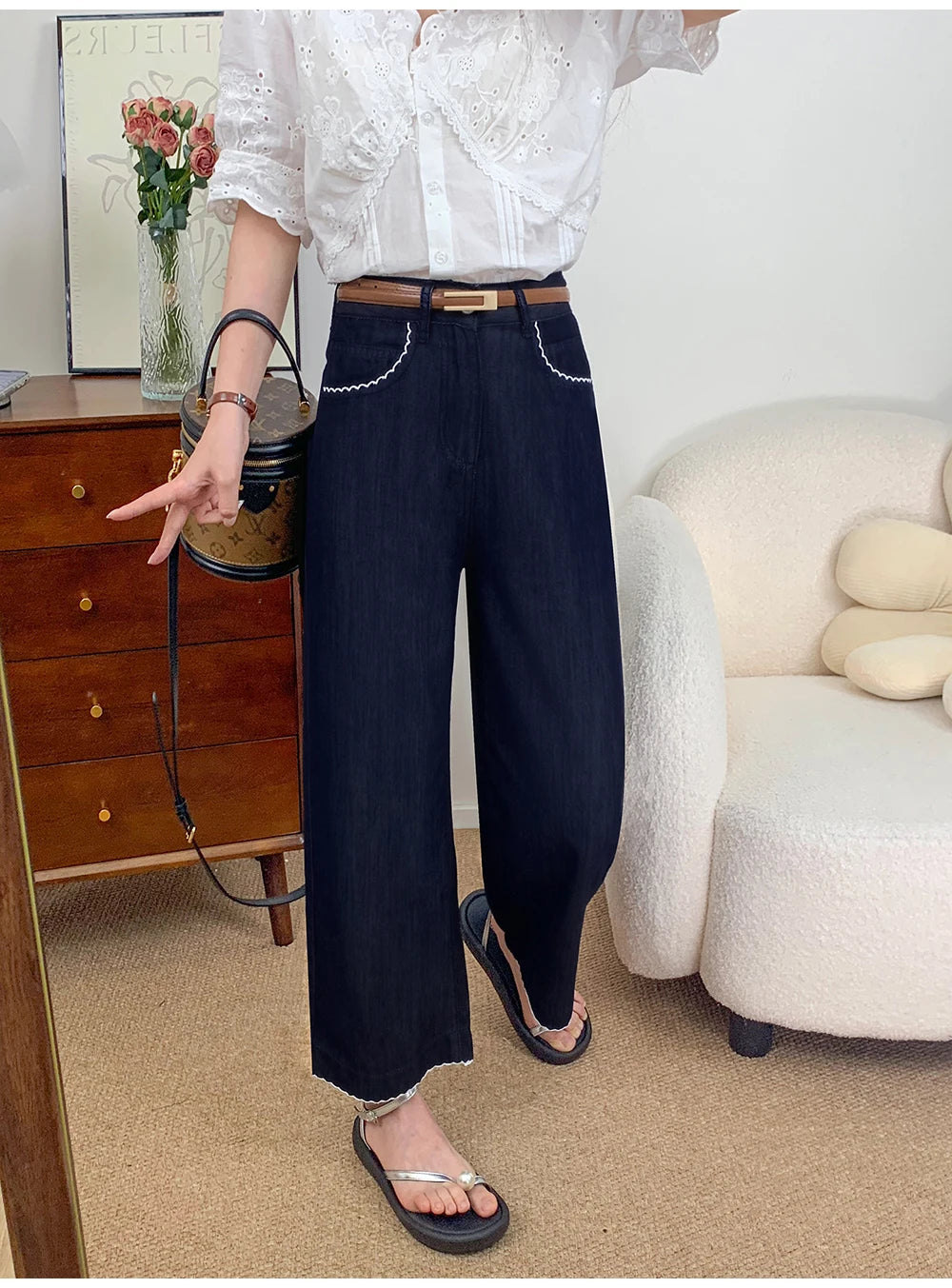 Thin Dark Blue Denim Pants