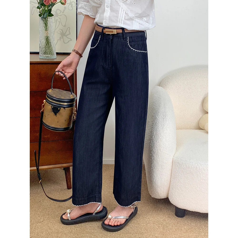 Thin Dark Blue Denim Pants