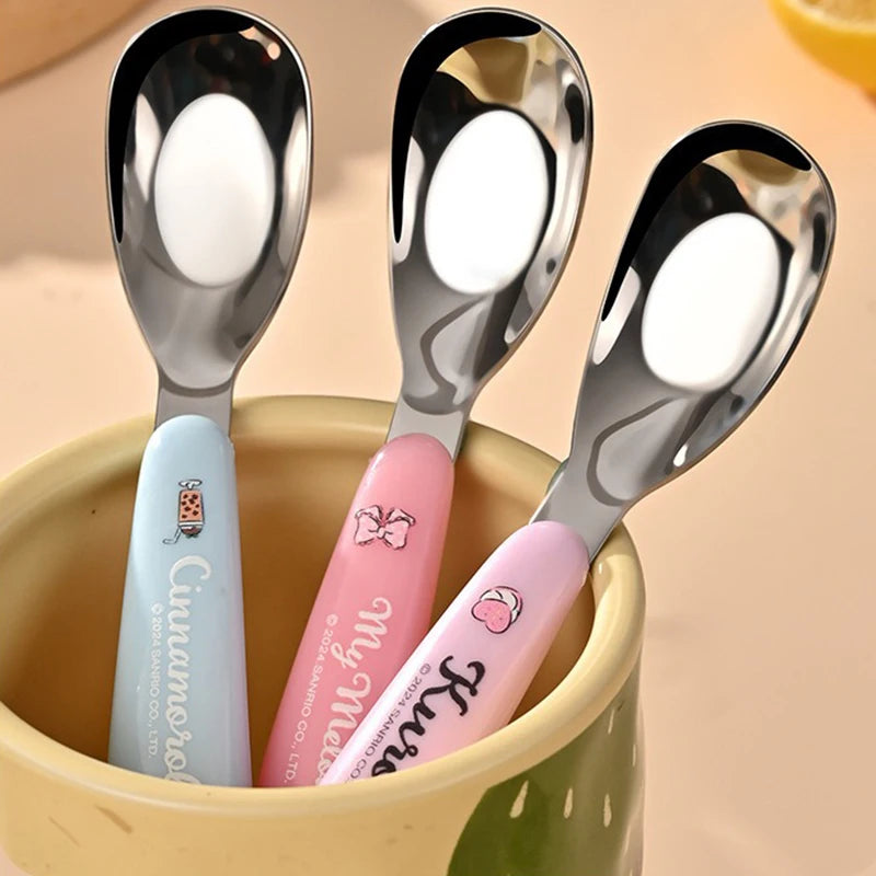 Sanrio Spoon Children Tableware Kuromi Cinnamoroll Hello Kitty My Melody Stainless Steel Toddler Dinnerware Cutlery Kids Gifts