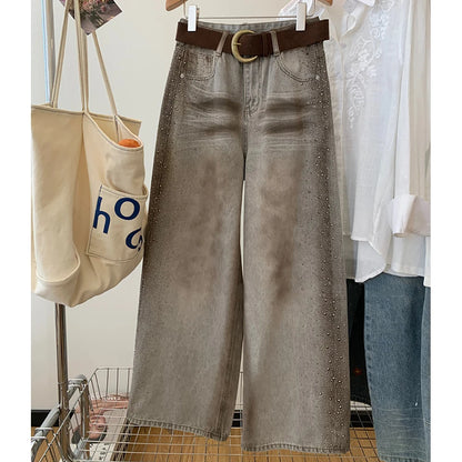 Rhinestone Wide Leg Denim Pants