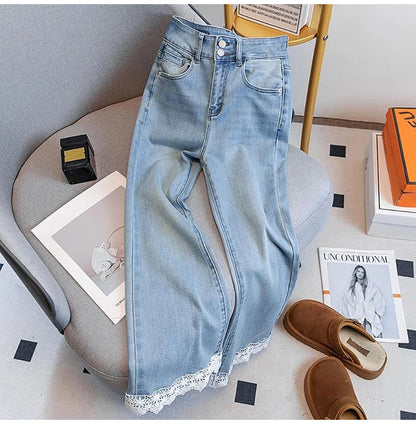 Fashion Lace Edge Blue Jeans