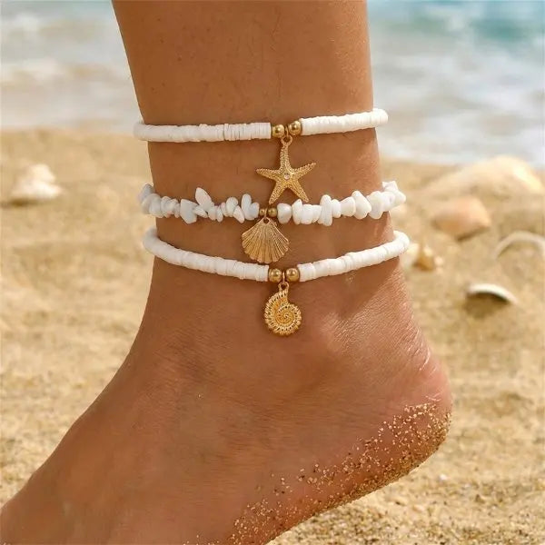 Bohemia Multilayer Rice Bead Anklet Set