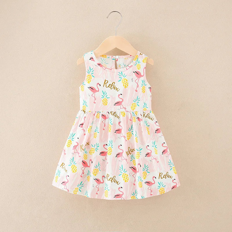 Summer Girls’ Floral Princess Dress – Sleeveless Cotton & Polyester Blend