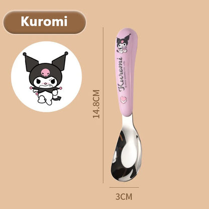 Sanrio Spoon Children Tableware Kuromi Cinnamoroll Hello Kitty My Melody Stainless Steel Toddler Dinnerware Cutlery Kids Gifts