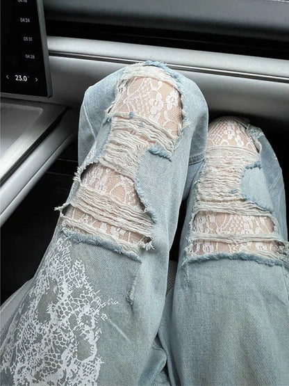 Oversized Fashion Ripped Holes Jeans