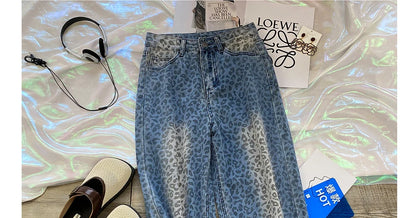Leopard Print Wide Leg Jeans