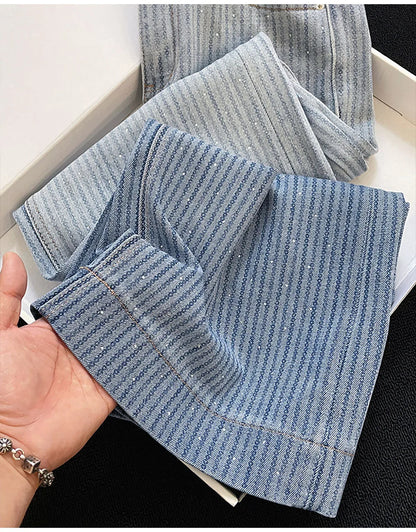 Shiny Rivet Wide Leg Jeans