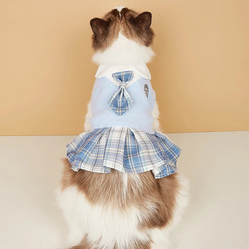 College Style Cute Pet Dress – Plaid Skirt for Small Dogs and Cats