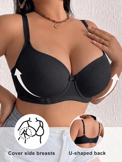 Plus Size Ribbed Women Bra Thin Cup