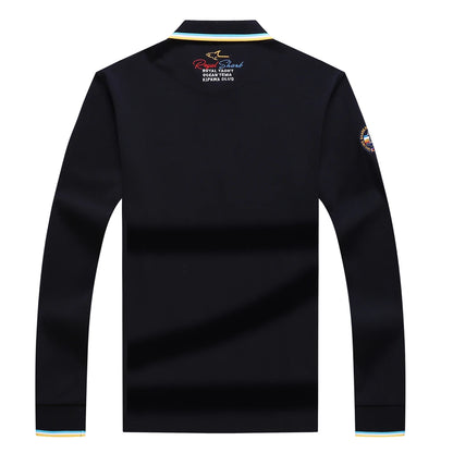 Men‘s Embroidery Solid Color Long Sleeve Polo Shirt