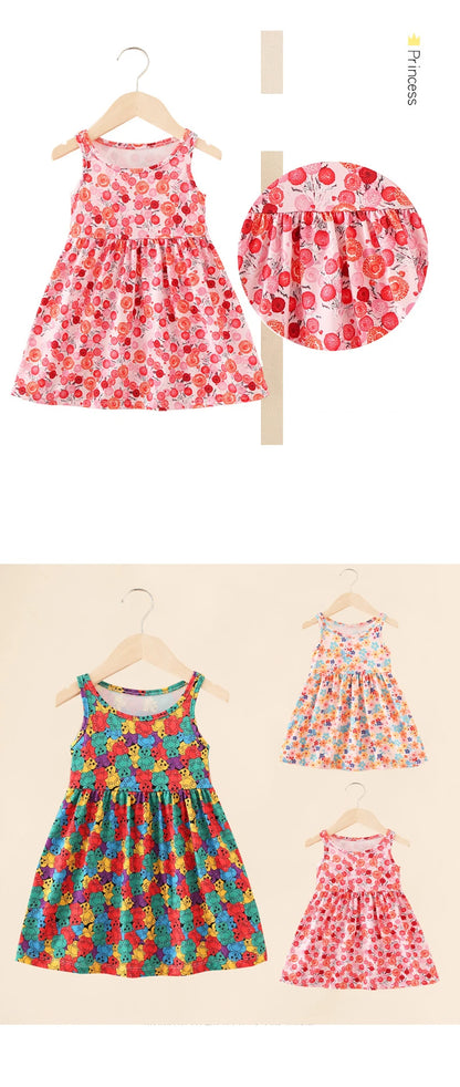 Cute Summer Cartoon Print Dress for Girls – Sleeveless A-Line Princess Outfit