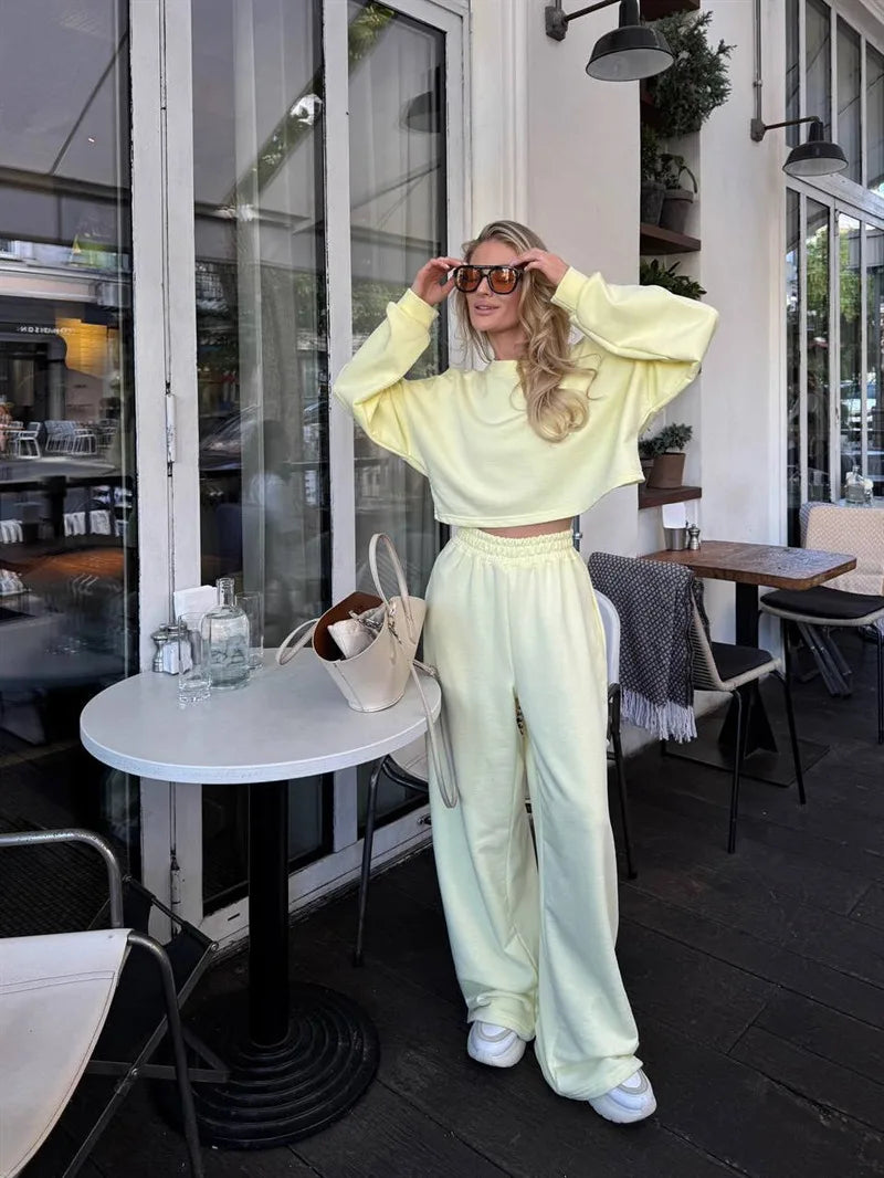 Casual Elastic Wide Leg Pants 2 Pieces Sets