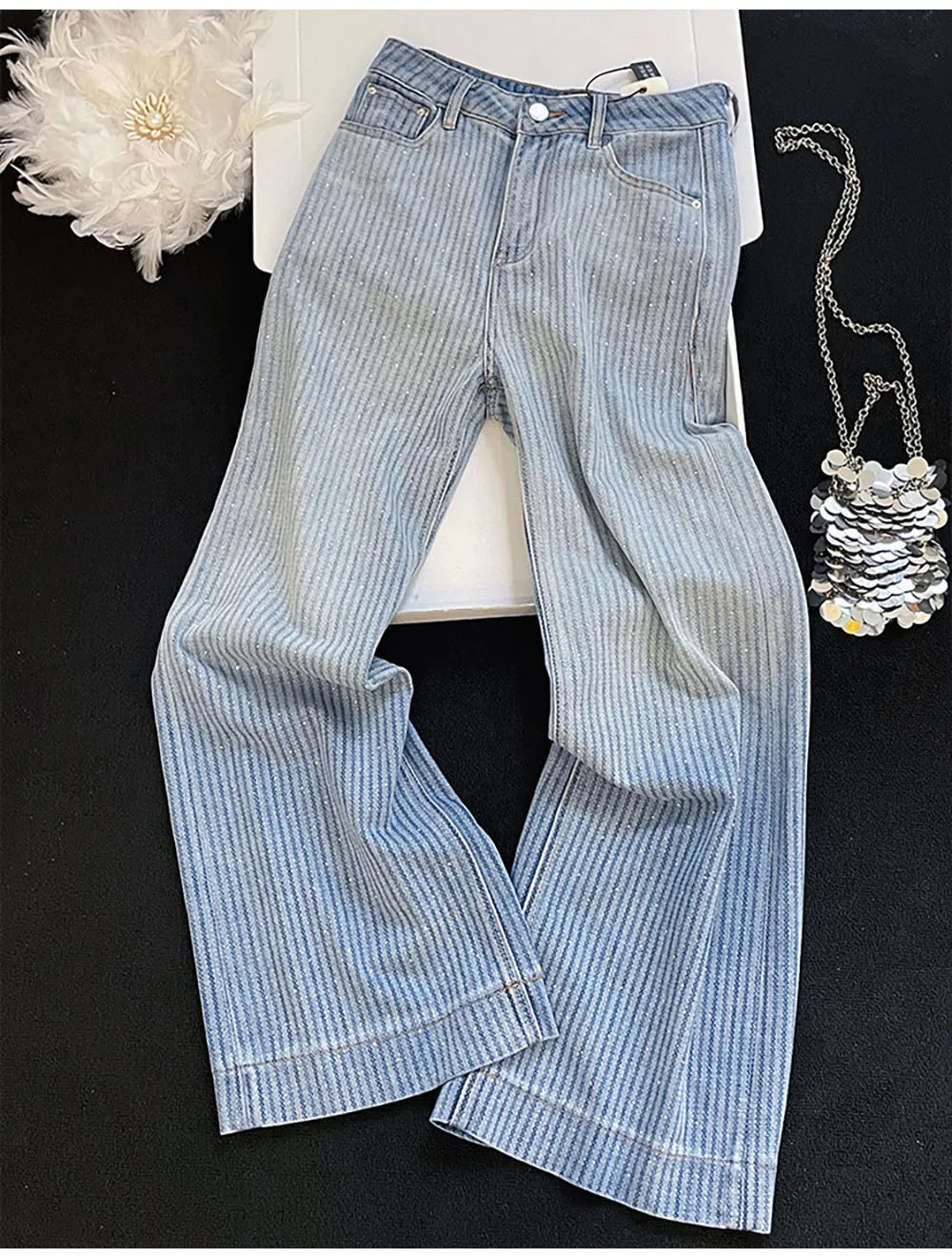 Shiny Rivet Wide Leg Jeans