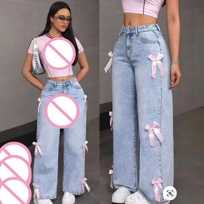 Street bow collage washed jeans