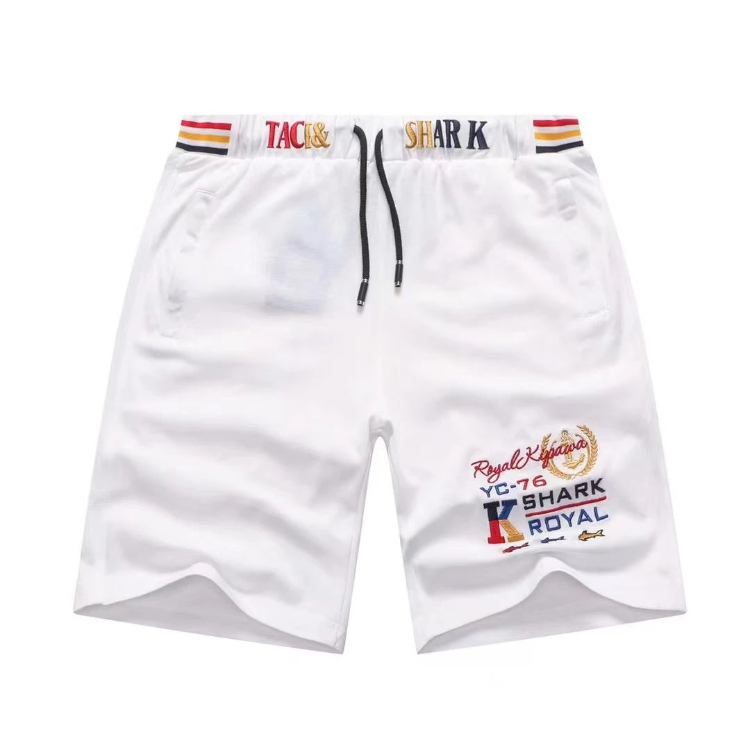 TACE&SHARK Men's White Casual Shorts with Embroidered Logo