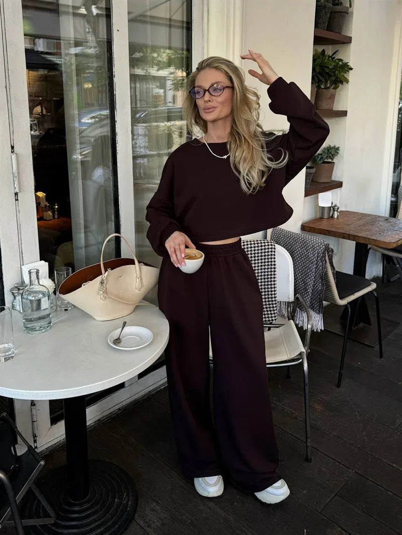 Casual Elastic Wide Leg Pants 2 Pieces Sets