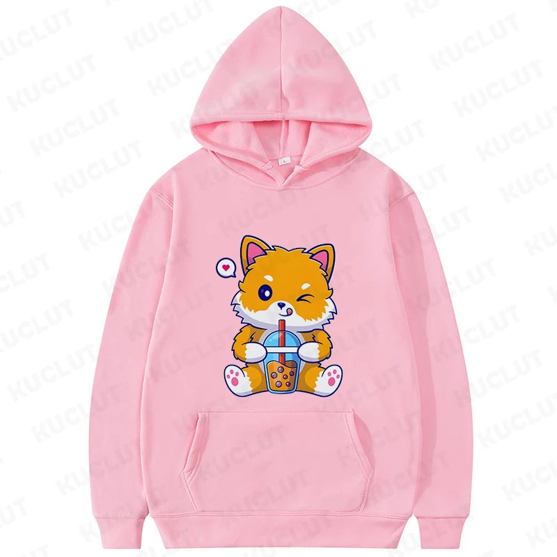 Boba Fox Drinking Print Women Hoodies