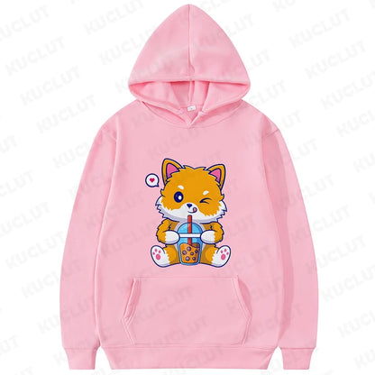 Boba Fox Drinking Print Women Hoodies