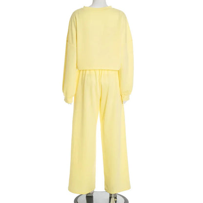 Casual Elastic Wide Leg Pants 2 Pieces Sets