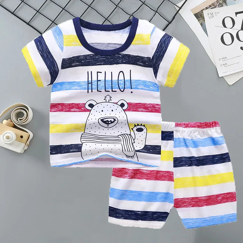 2PCS 100% Cotton Summer T-Shirt and Shorts Set for Toddlers