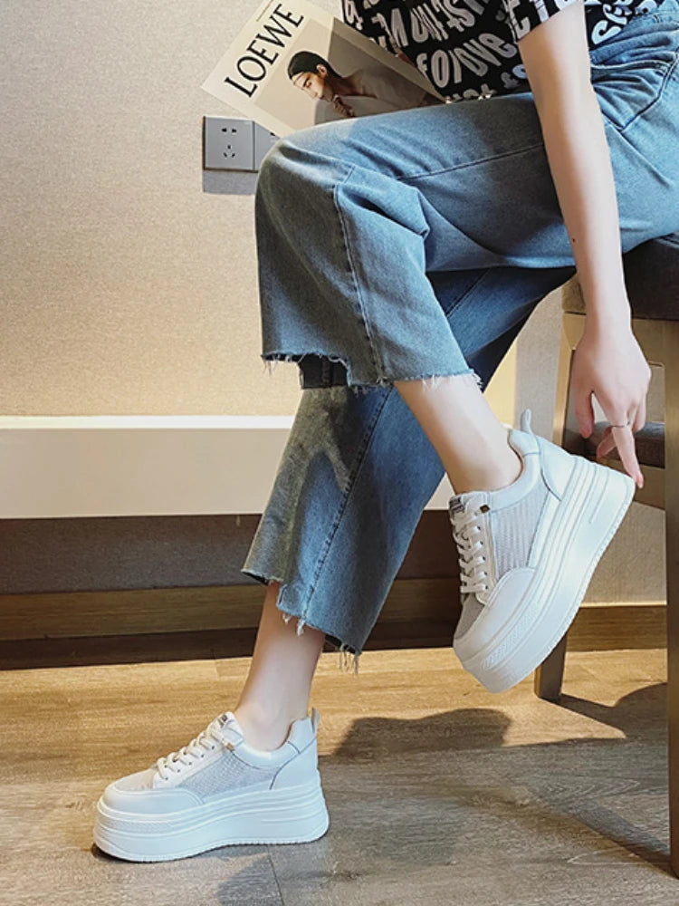 Fujin 8cm Genuine Leather Women Casual Shoes
