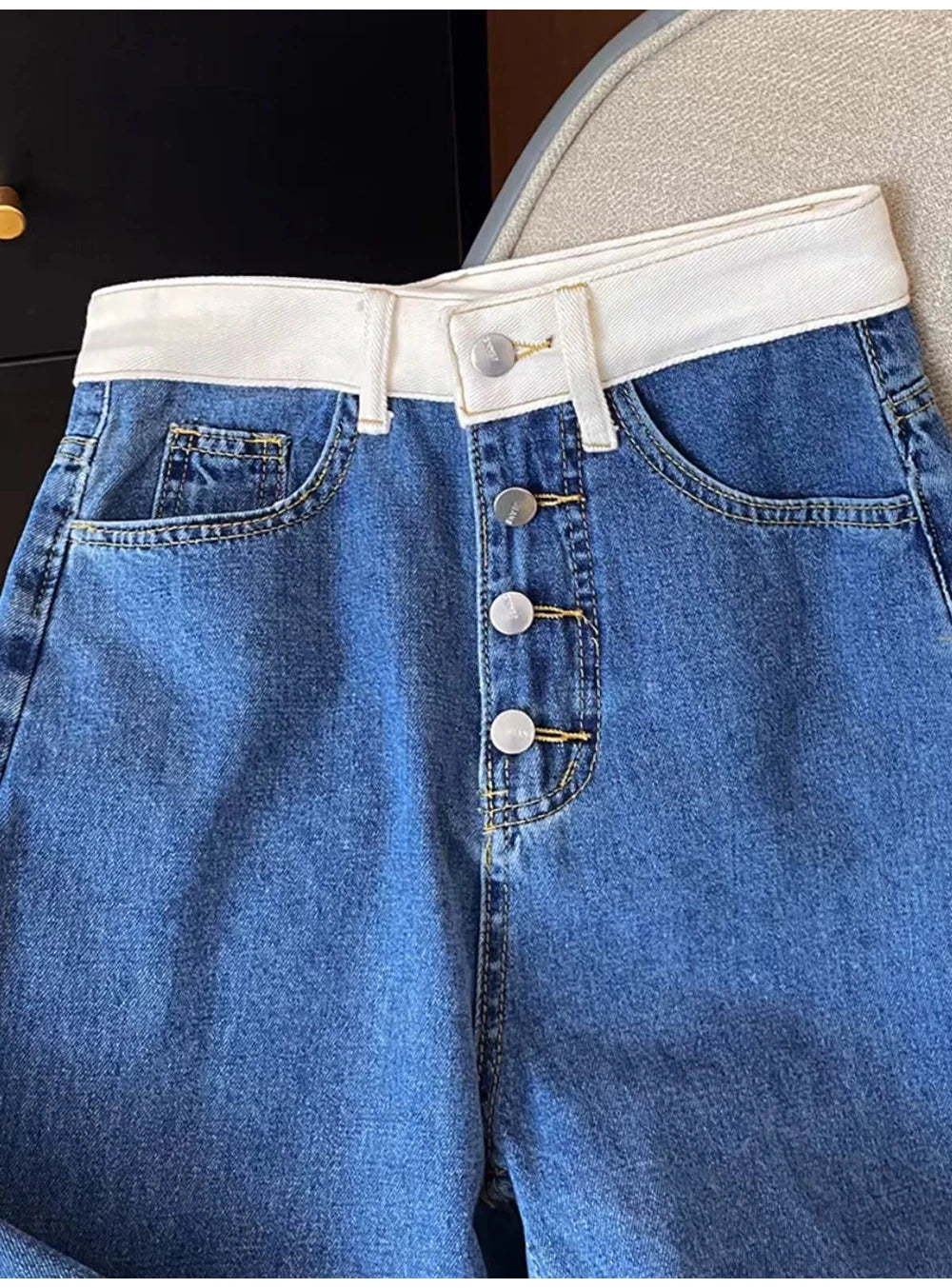 Oversized Women Blue Denim Pants