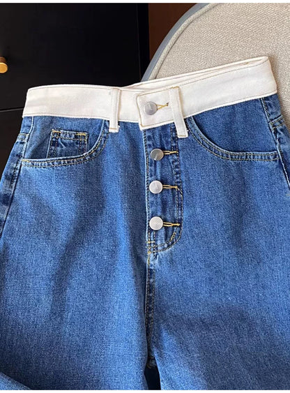Oversized Women Blue Denim Pants