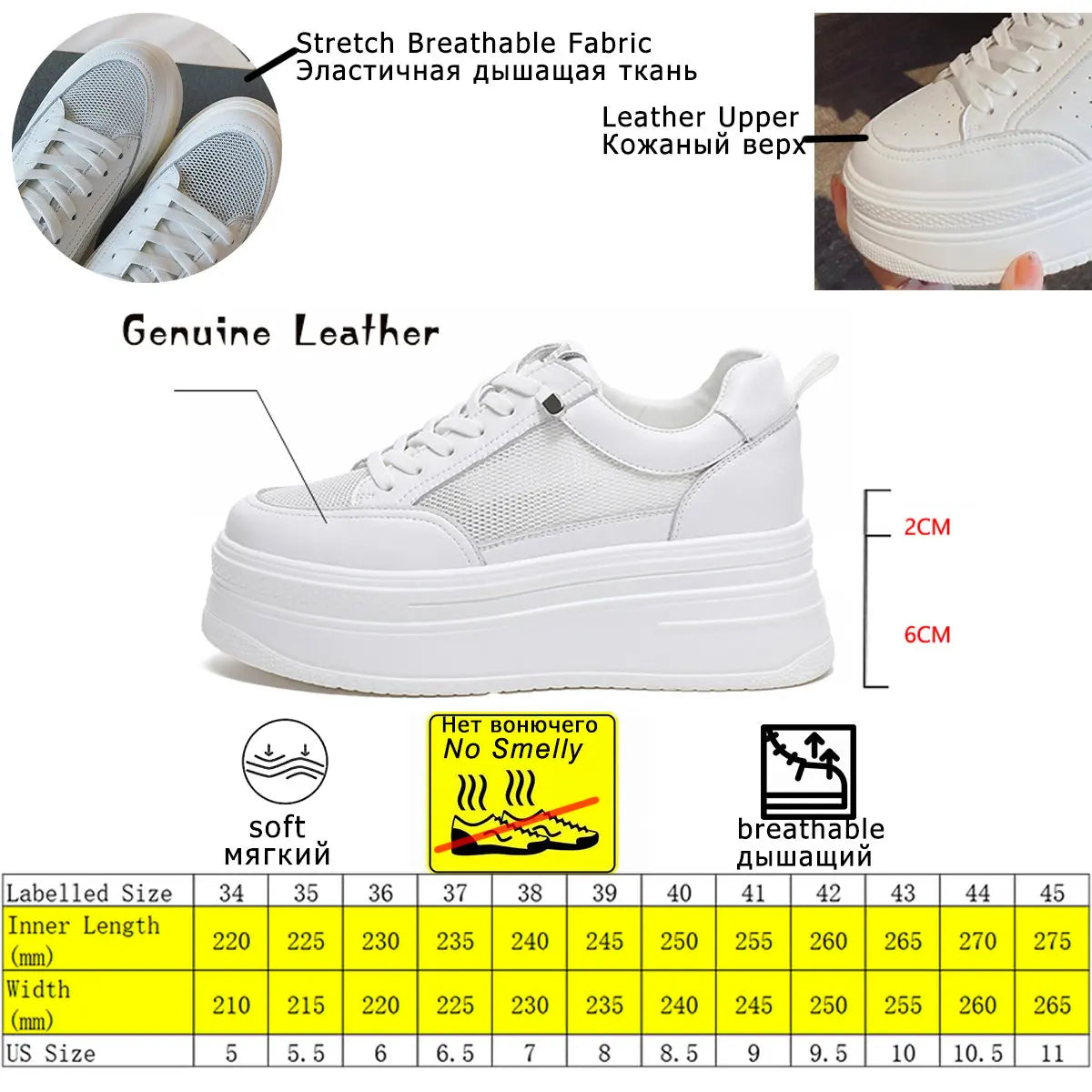 Fujin 8cm Genuine Leather Women Casual Shoes
